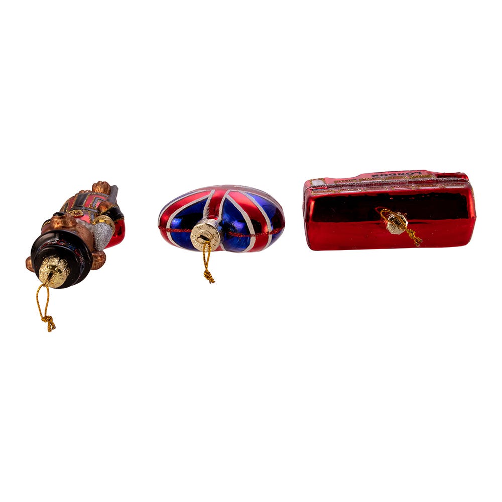 Kurt Adler 4.5-Inch Britain Inspired Glass Ornaments, Set of 3